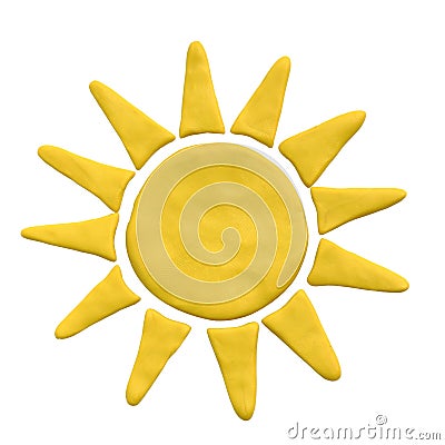 Yellow sun from plasticine on white background Stock Photo
