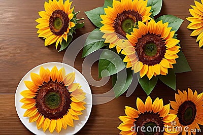 Yellow Sunflower Inflorescence: Beauty and Fragility in Fresh Nature. Generative Ai Stock Photo