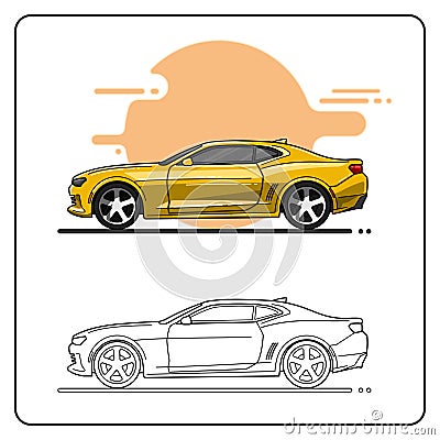 Yellow super cars side view Vector Illustration