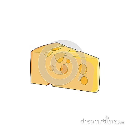 Yellow swiss slice of cheese. Cheddar cheese with holes. Vector graphic illustration Cartoon Illustration