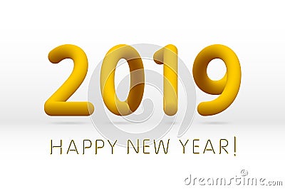 Yellow 2019 symbol, happy new year isolated on white background, vector illustration Vector Illustration