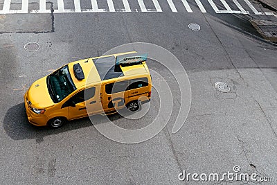 Yellow taxi cab in New York, top view Editorial Stock Photo