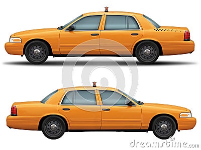 Yellow taxi car ford crown victoria side view. Stock Photo