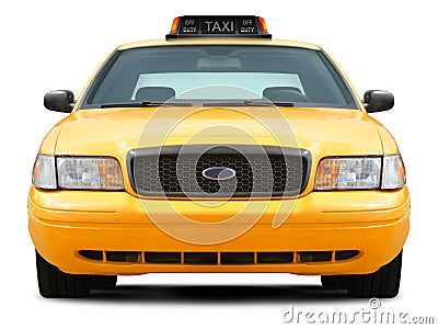 Yellow taxi car front view. Stock Photo