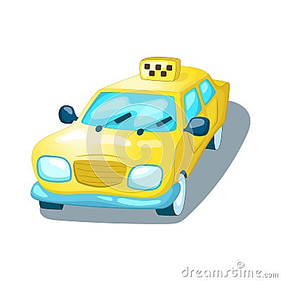 Yellow taxi car isolated. Urban transport cartoon illustration on white background. Cute taxi front view Cartoon Illustration