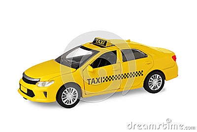 Yellow taxi car model on white Stock Photo