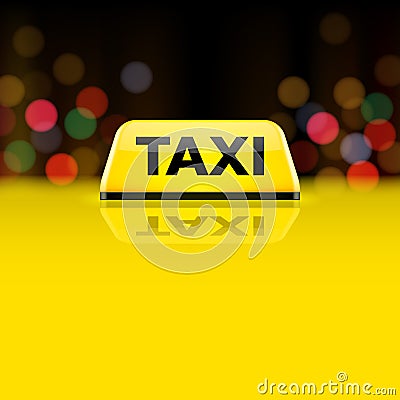 Yellow taxi car roof sign at night Vector Illustration