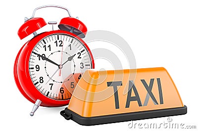 Yellow taxi car signboard with alarm clock, 3D rendering Stock Photo