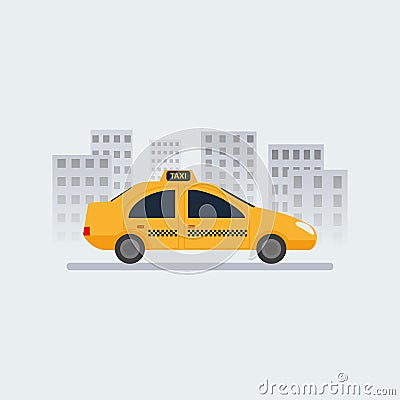 Yellow taxi on the city road Vector Illustration