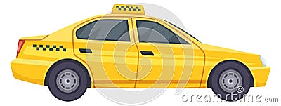 Yellow taxi side view. Cartoon passenger transport Vector Illustration
