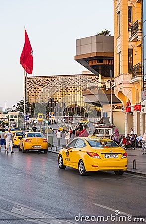 Yellow taxi on the streets of Istanbul. Transport Turkey. Editorial Stock Photo