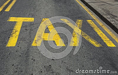 Yellow taxi traffic sign. Stock Photo