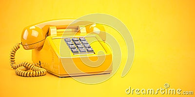 Yellow telephone. Vintage retro push button telephone on yellow backgound Cartoon Illustration