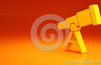 Yellow Telescope icon isolated on orange background. Scientific tool. Education and astronomy element, spyglass and Cartoon Illustration