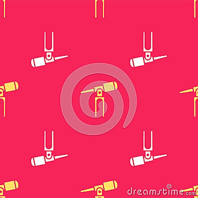 Yellow Telescope icon isolated seamless pattern on red background. Scientific tool. Education and astronomy element Vector Illustration