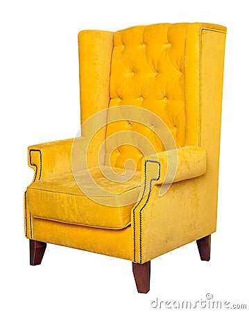 Yellow textile chair isolated Stock Photo