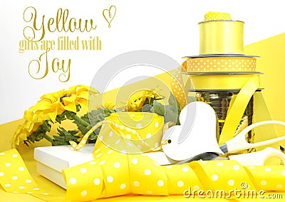 Yellow theme gift wrapping with sample text Stock Photo