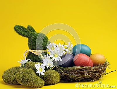 Yellow theme Happy Easter scene - horizontal Stock Photo