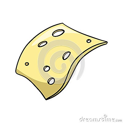 Yellow thin slice of cheese, vector cartoon Vector Illustration