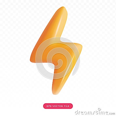 yellow thunder bolt 3d. cute cartoon stlye. 3d mesh vector cartoon icon Vector Illustration