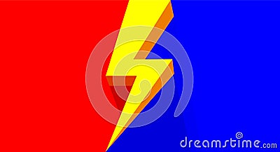 Yellow thunder on red and blue bright for banner copy space, flash sales graphic template for vs concept, thunderstorm symbol for Vector Illustration