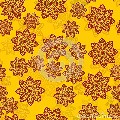 Yellow Tile With Henna Color Mandala-like flowers vector background with ornament of half-transparent mandalas. Vector Illustration