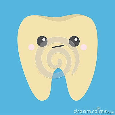 Yellow tooth icon. Unhappy sad face emotion. Crying bad ill teeth with caries. Cute cartoon kawaii funny baby character. Oral Vector Illustration