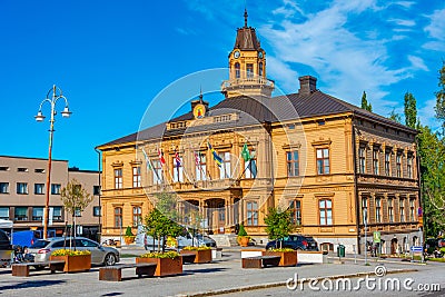 Yellow town hall in Finnish town Jakobstad Editorial Stock Photo