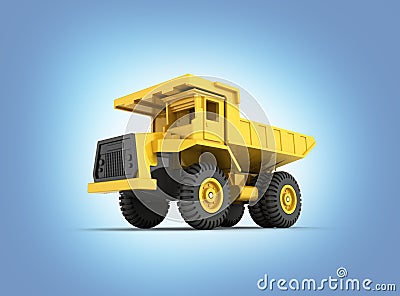 Yellow toy dump truck isolated on blue grdient gradient background 3d render Stock Photo