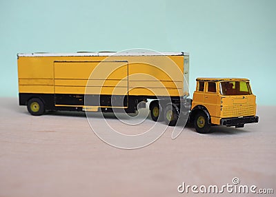yellow toy lorry Stock Photo