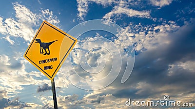 Yellow traffic label with dinosaur pictogram Stock Photo