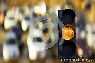 Yellow traffic light Stock Photo