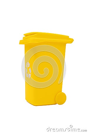 Yellow Trash Can With Recyclable Lid isolated on a white background Stock Photo