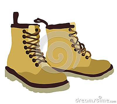 Yellow travel boots. Vector isolated illustration. Vector Illustration