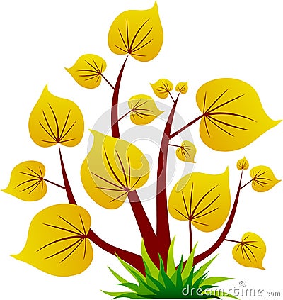 Yellow tree icon with leaf Vector Illustration