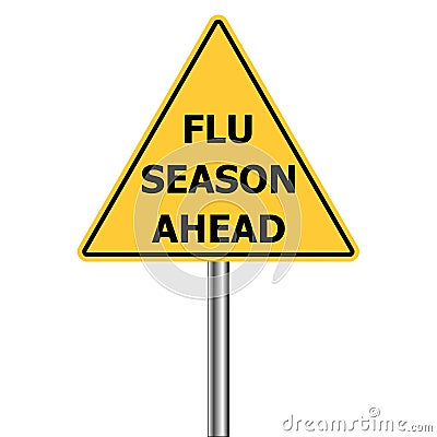 Yellow triangle warning sign, Caution - Flu Shots Ahead, vector Flu Season Warning H1N1 Vector Illustration