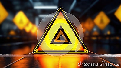 A yellow triangular sign displayed on a table. Suitable for various concepts Stock Photo