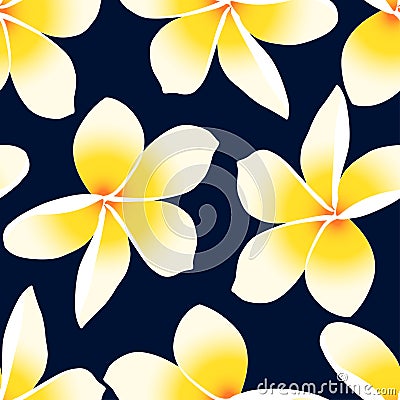 Yellow tropical Frangipani Plumeria floral seamless pattern Vector Illustration