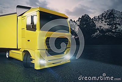 Yellow truck closeup Stock Photo