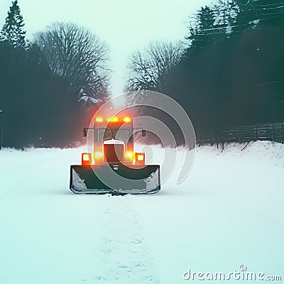 Yellow truck with snow plow Stock Photo