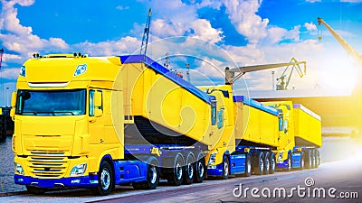 On the road a car for transportation of grain Stock Photo