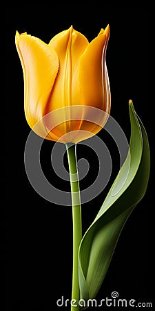 Hyper Realistic Tulip: Dark Yellow And Dark Gray On Black Background Stock Photo