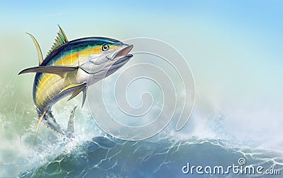 Yellow tuna. black fin yellow tuna on white. Stock Photo