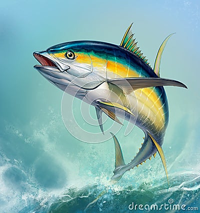 Yellow tuna. black fin yellow tuna on white. Stock Photo