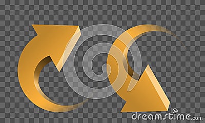 Yellow twin arrow 3D curve circle direction gradient transparent on checkered background sign symbol vector Cartoon Illustration