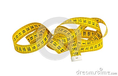 Yellow twisted measuring tape Stock Photo