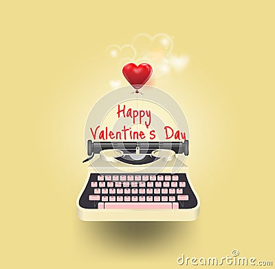 Yellow typewriter write a message of love red heart,happy valentine day,lovely card with heart,text,elements,love,flyers, minimal Stock Photo