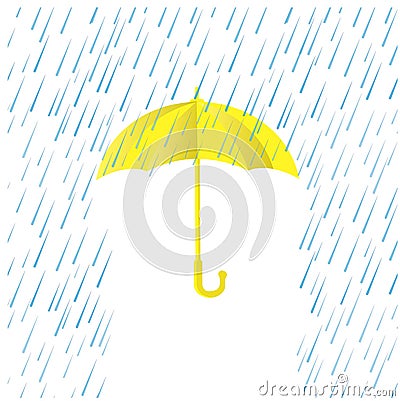 Yellow umbrella, blue raindrop on white design element Cartoon Illustration