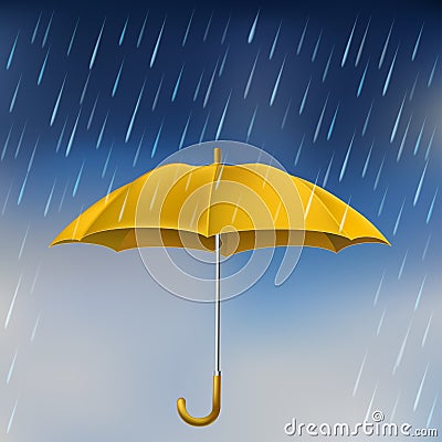 Yellow umbrella in rain Vector Illustration