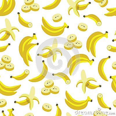 Yellow vector peeled and sliced banana seamless Vector Illustration